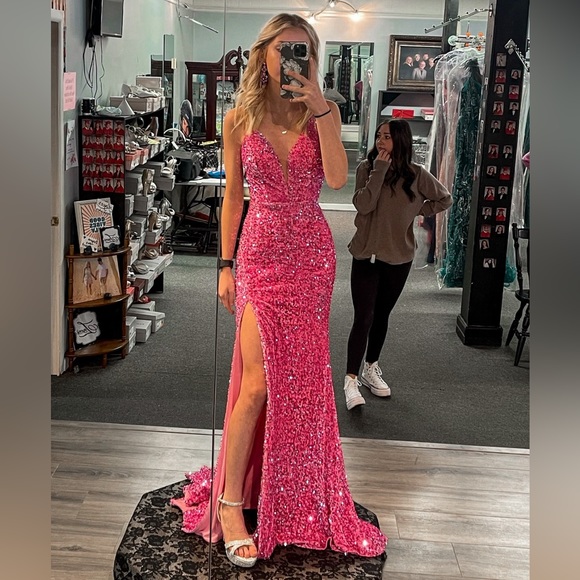 Pink Sequin Prom Dress Size 0 - Picture 1 of 7